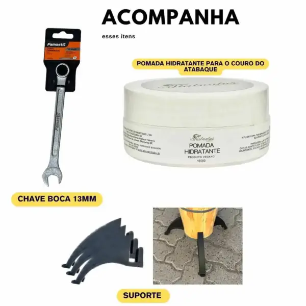 Atabaque Jair® 100cm (RUMPI)  boca 12" Laqueada Preta  Aro Confortável - Imagem 3