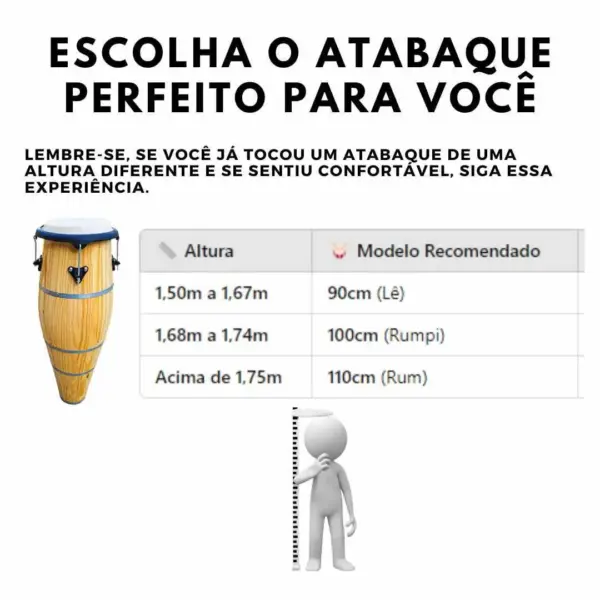 Atabaque Jair® 100cm (RUMPI)  boca 12" Laqueada Preta  Aro Confortável - Imagem 2