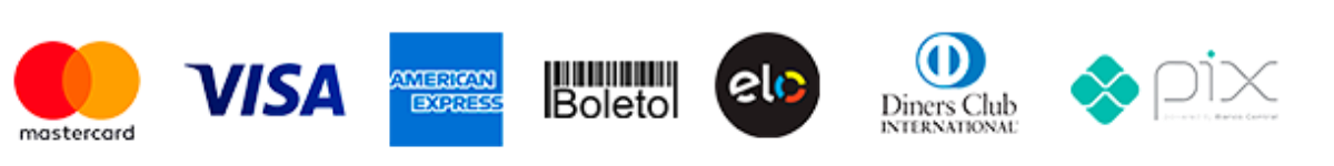 Formas de pagamento: Mastercard, Visa, American Express, Boleto, Elo, Diners, Pix