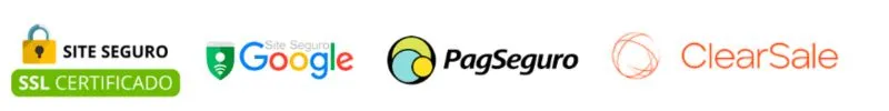 Selos de segurança: SSL, Google Safe, PagSeguro, ClearSale