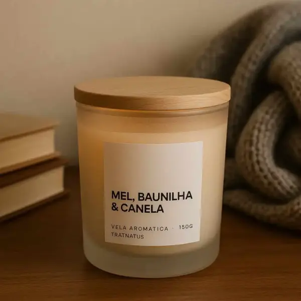 Vela Aromática Premium — Mel, Baunilha & Canela-150g